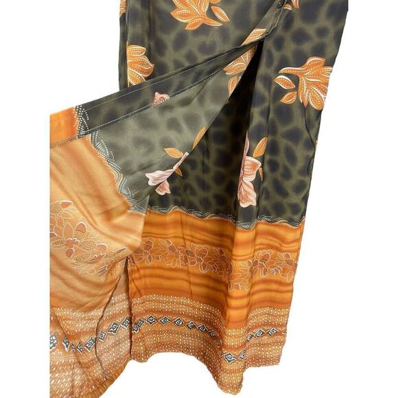 Marla Kim Wrap Maxi Skirt Olive Green & Rust Women Size Large Vintage - Picture 7 of 11